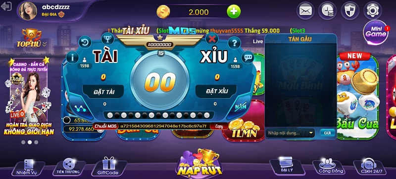 Tựa game Tài Xỉu MD5 tiếp nhận lượng người chơi đặt cược cực đông