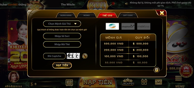 Nạp tiền lấy vốn đặt cược vào các tựa game thú vị