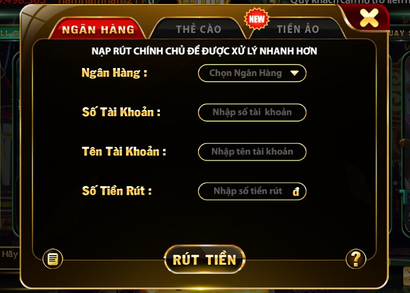 Rút tiền từ cổng game Hit Club về tài khoản ngân hàng