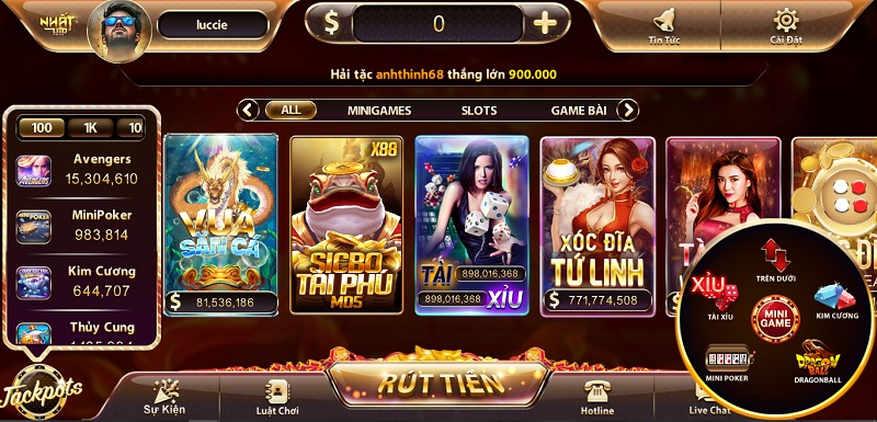 Kho game hấp dẫn và đa dạng mini game tại Nhatvip