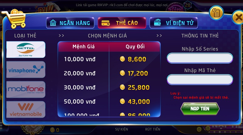 thanh toan game bai rikvip