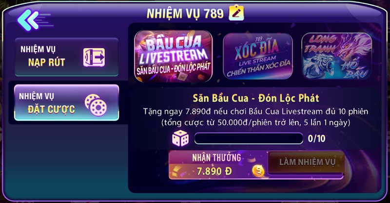 Làm nhiệm vụ đặt cược tại 789 Club rinh thêm tiền thưởng hấp dẫn